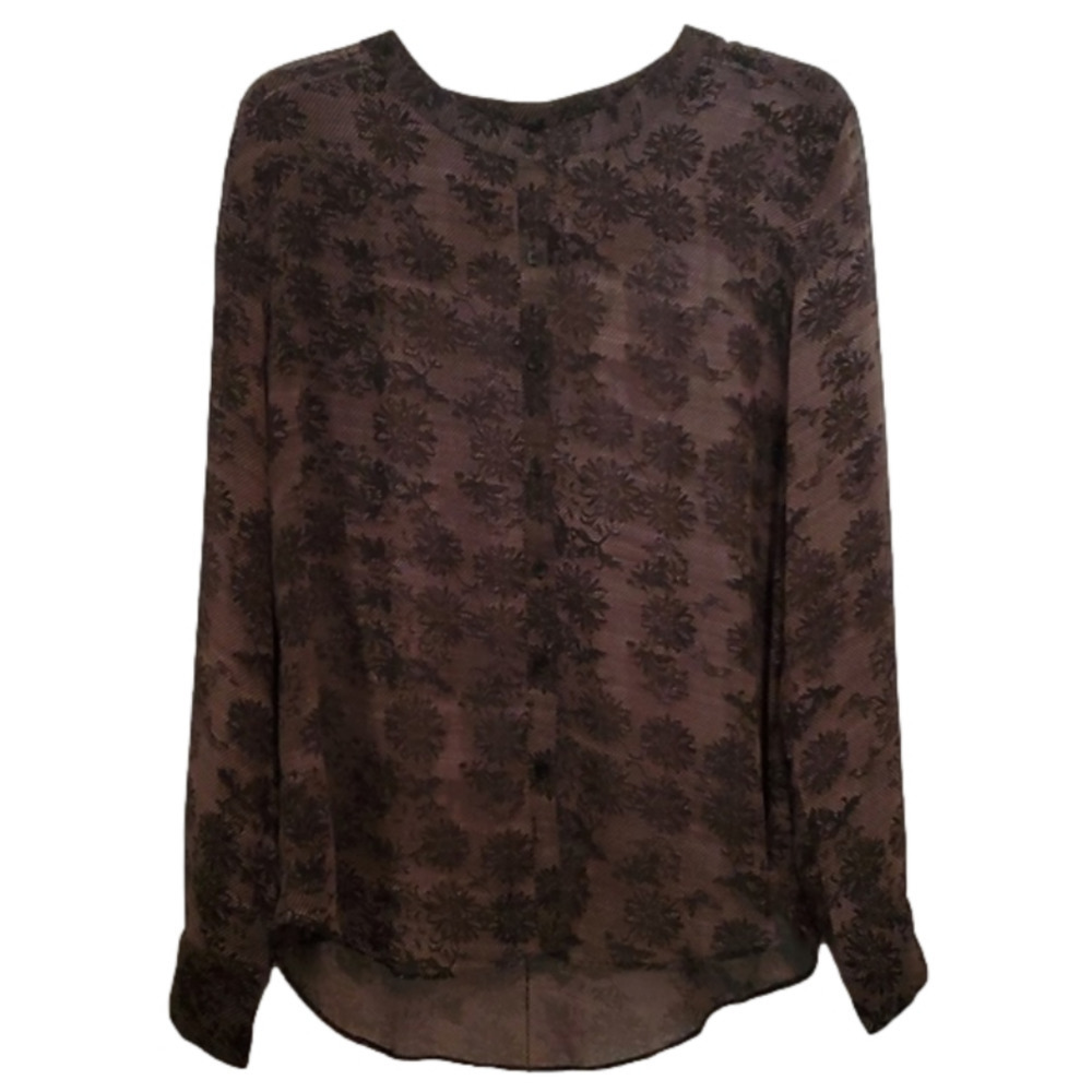 W.G.B by Walter Baker Sheer Brown Floral Button Front Hi Lo Top Size Large